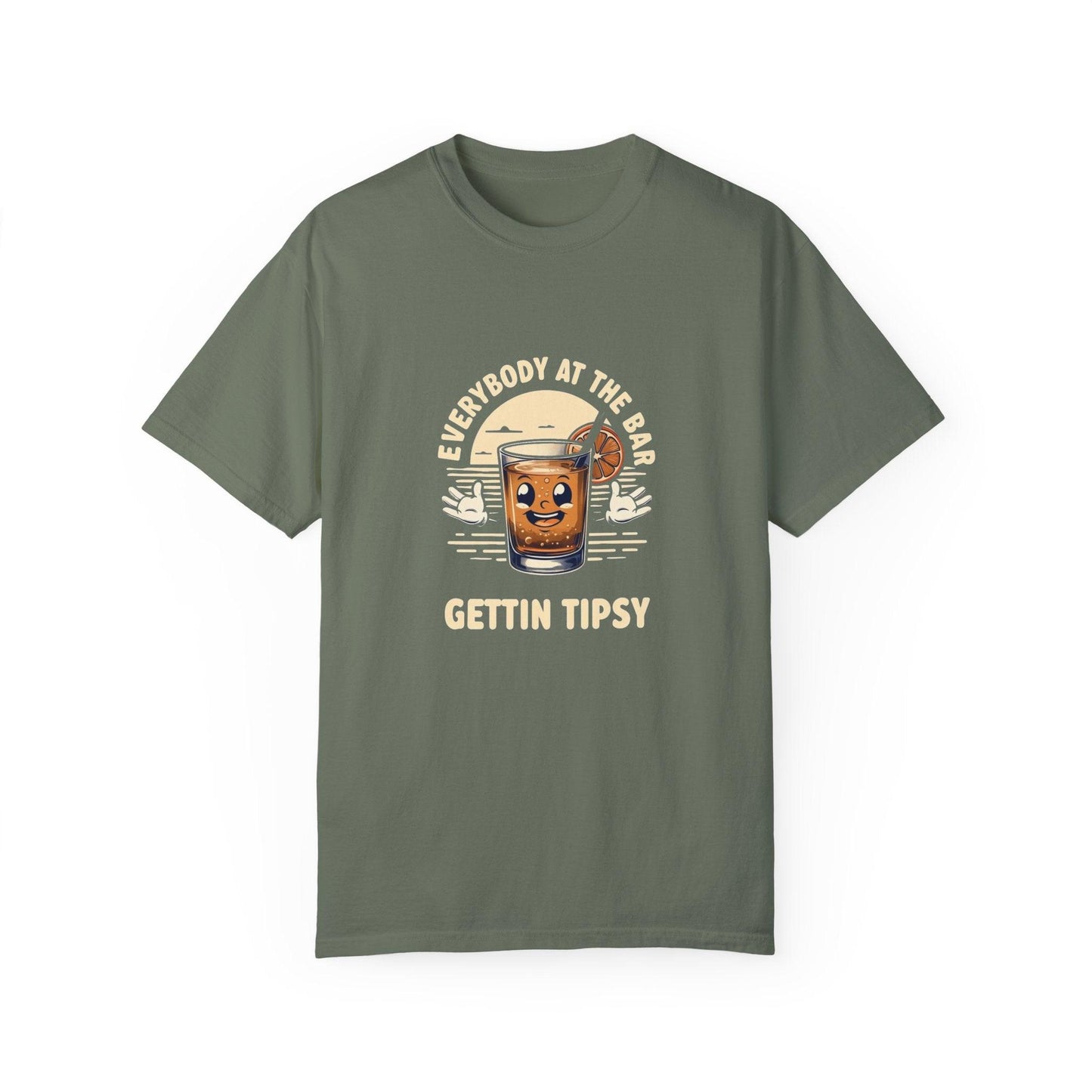 Everybody at the Bar Gettin Tipsy Unisex Garment-Dyed T-Shirt with whiskey glass graphic