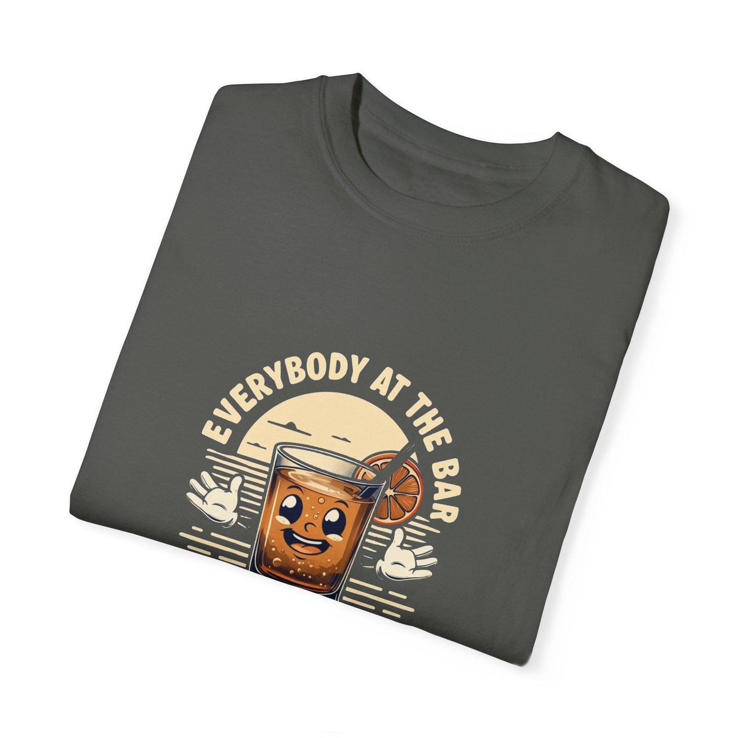 Everybody at the Bar Gettin Tipsy Unisex Garment-Dyed T-Shirt with whiskey glass graphic