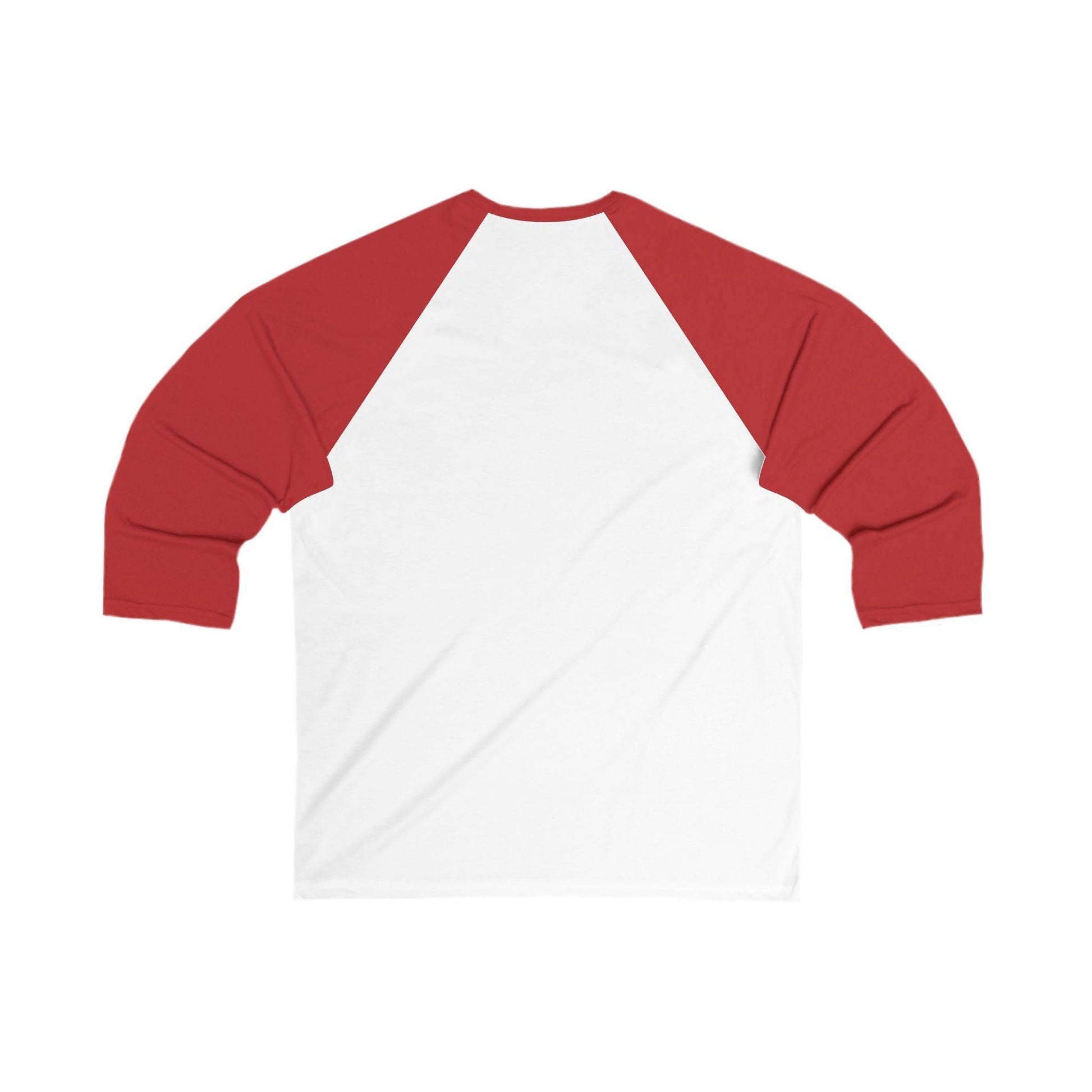 Back view of Whiskey Bent and Heaven Sent 3/4 Sleeve Baseball Tee in white and red color scheme.