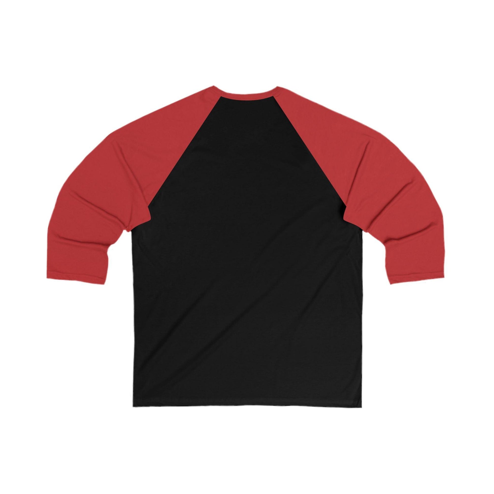 Back view of Whiskey Bent and Heaven Sent 3/4 Sleeve Baseball Tee in black/red color combination.