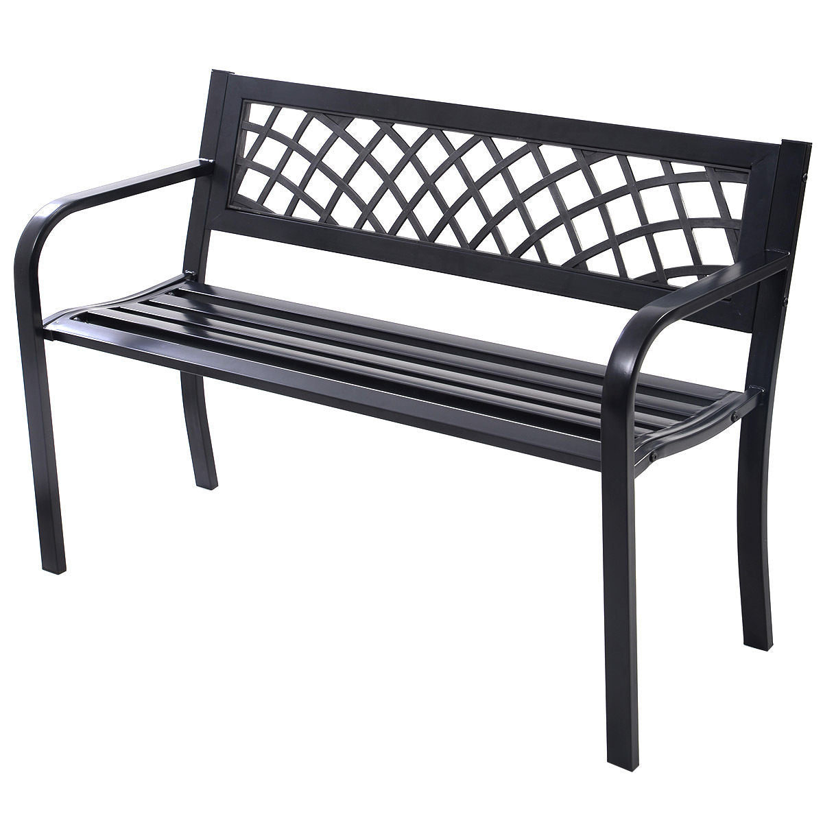 Bench Deck with Steel Frame for outdoor featuring sturdy steel construction and PVC backrest mesh, ideal for garden seating.