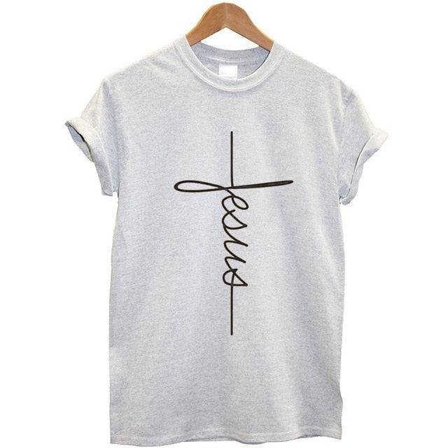 The Cross T-Shirt | Country Girl Faith Shirt for Spring & Summer with "Jesus" cross design in soft cotton.