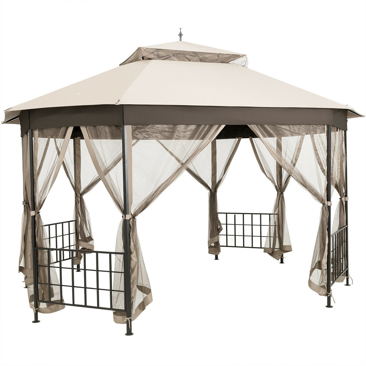 10’x 12’ Octagonal Patio Gazebo-Beige with durable steel frame and polyester canopy for outdoor gatherings