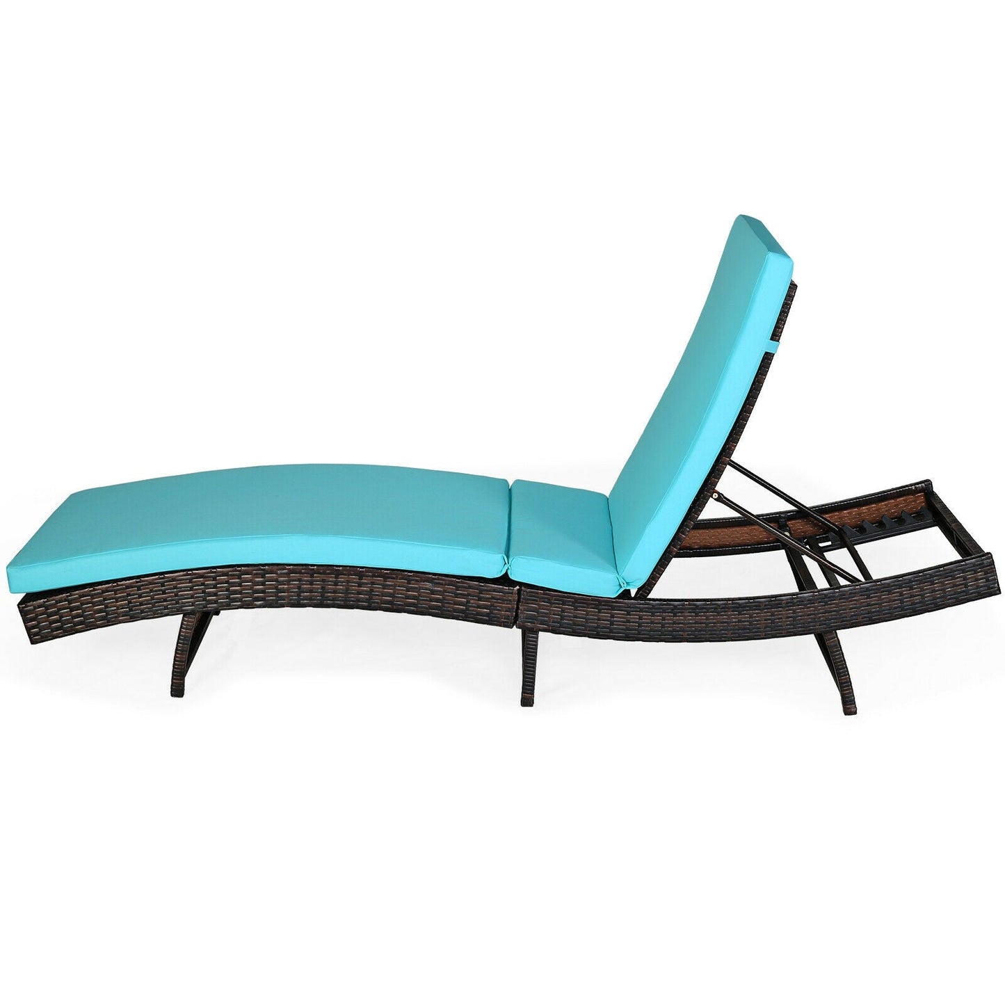 Patio Folding Adjustable Rattan Chaise Lounge Chair with Cushion-Turquoise featuring ergonomic design and adjustable backrest