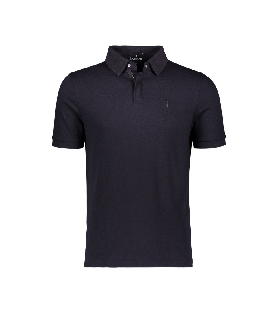 Short Sleeve Perfect Polo in navy with StaySharp™ Collar and hidden microfiber cloth for effortless performance and tailored comfort.