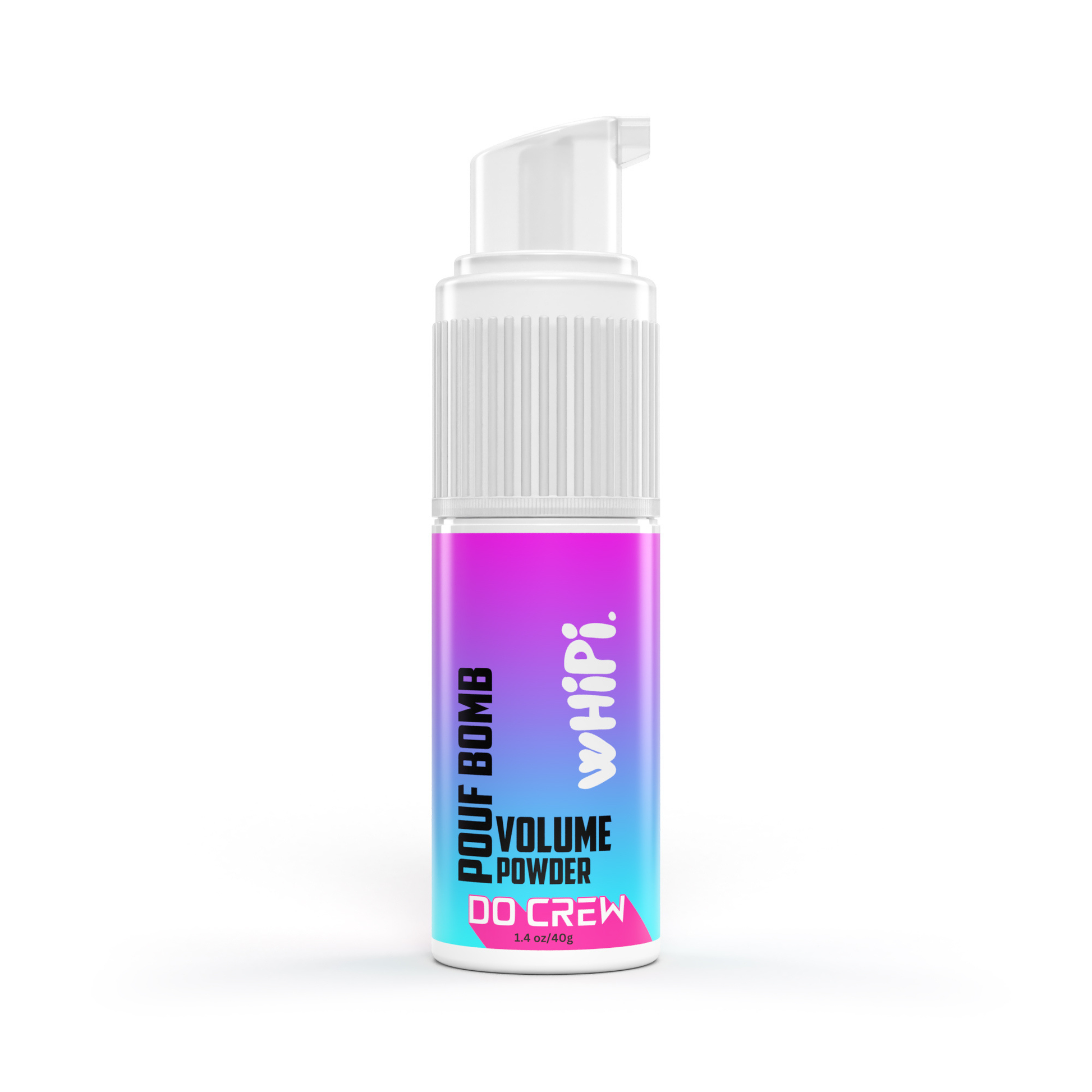 Pouf Bomb- Do Crew Volume Powder in a puff applicator for root lift and volume enhancing hair style.