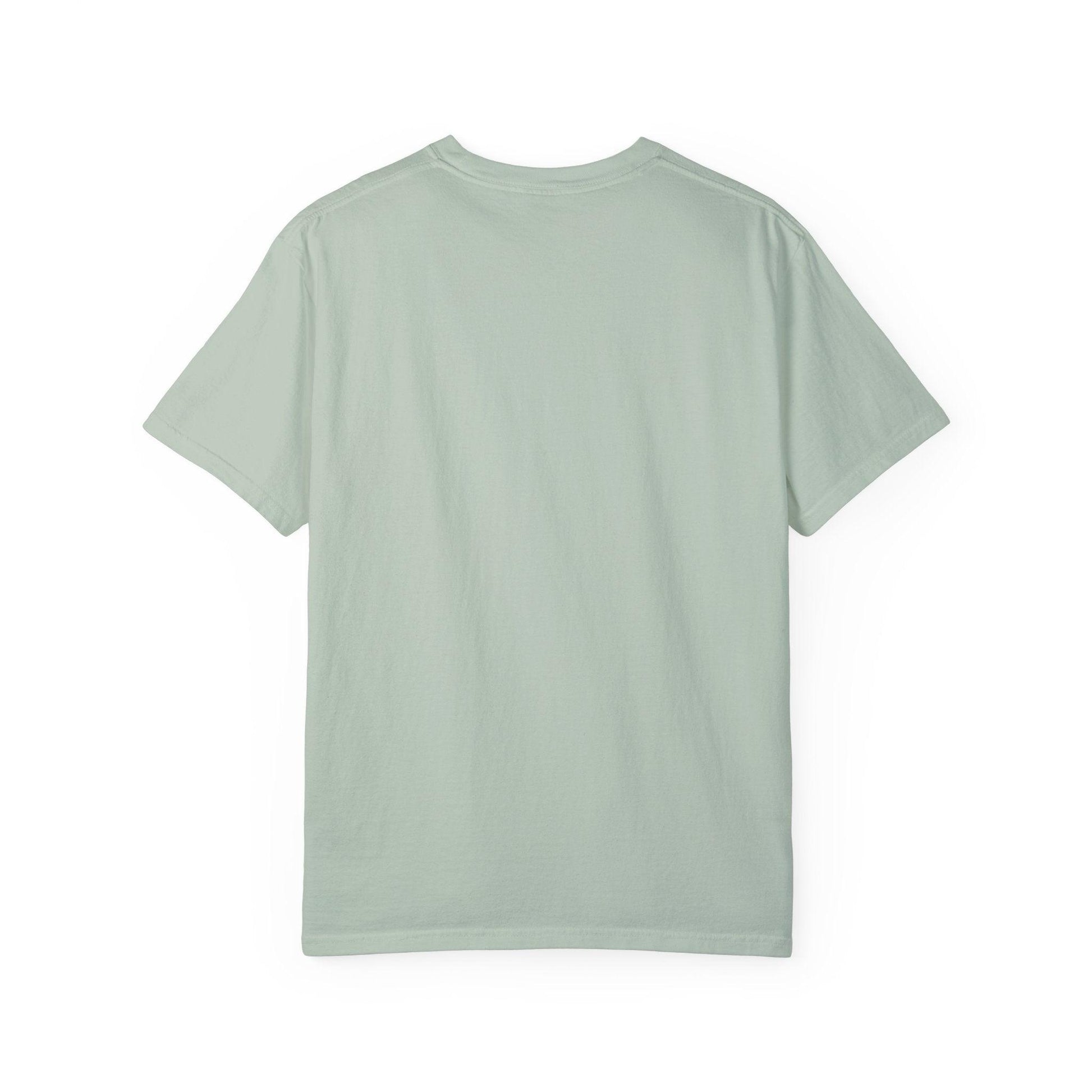 Back view of Everybody at the Bar Gettin Tipsy Unisex Garment-Dyed T-Shirt in soft green
