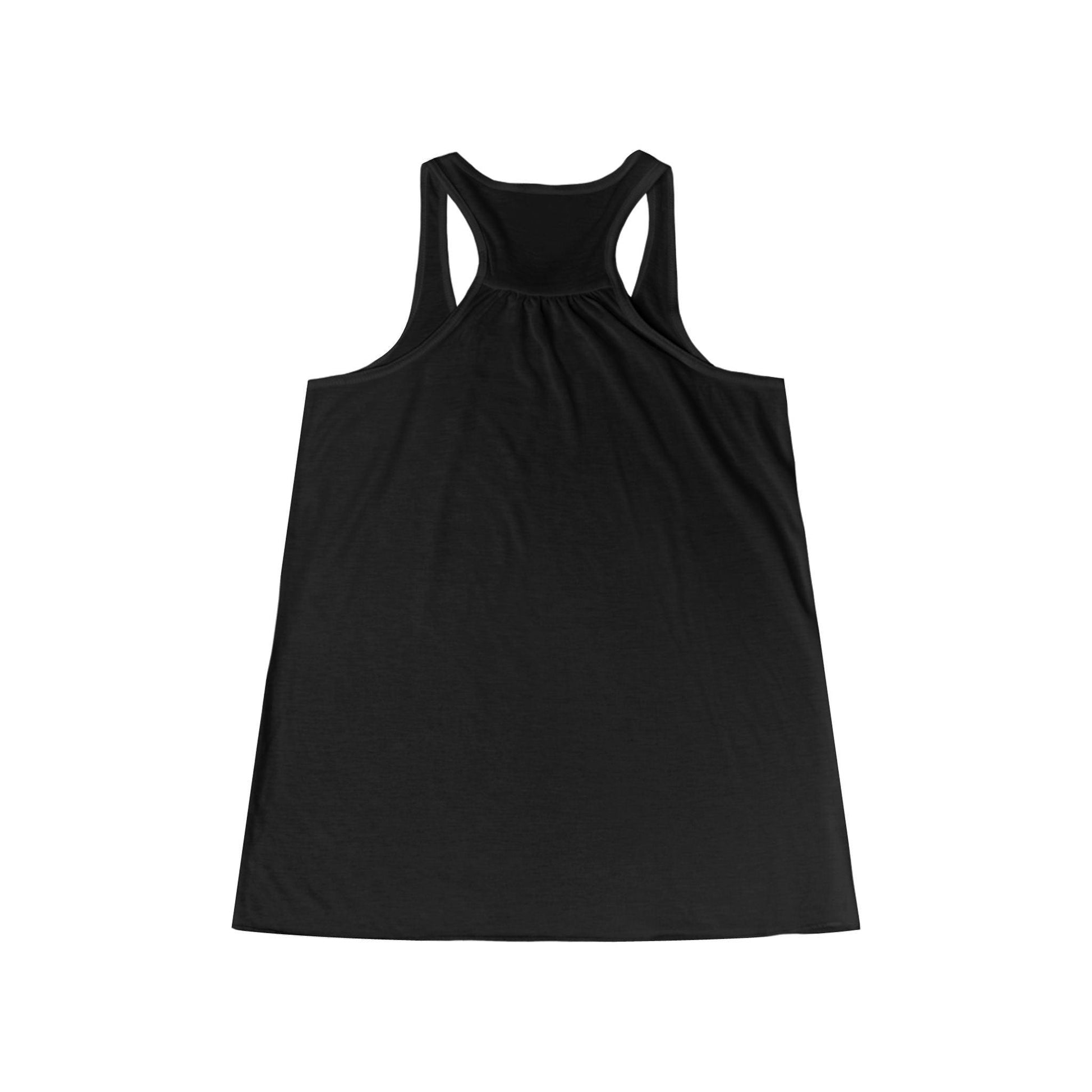 Back view of black No Drama Womens Flowy Racer Back Tank Top for bartenders and waitresses.