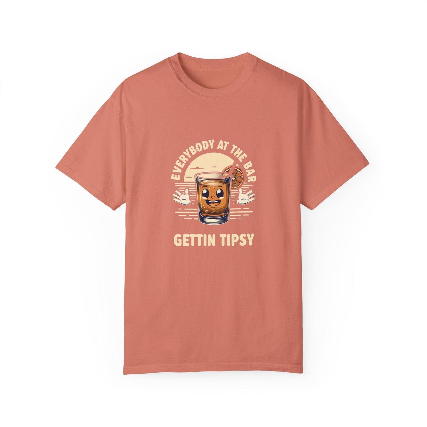 Everybody at the Bar Gettin Tipsy Unisex Garment-Dyed T-Shirt with whiskey glass graphic