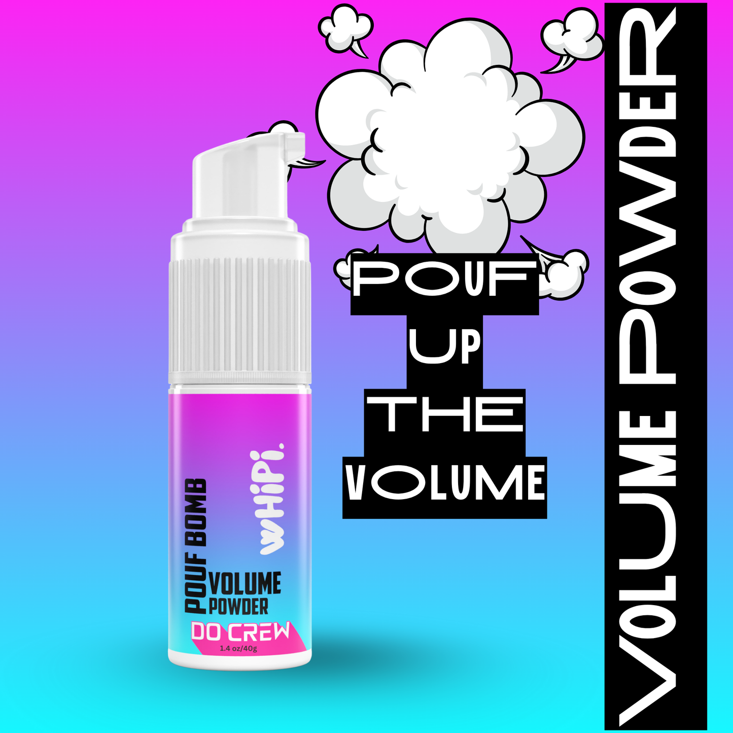 Pouf Bomb- Do Crew Volume Powder for big hair energy with dramatic lift and volume in a puff applicator.