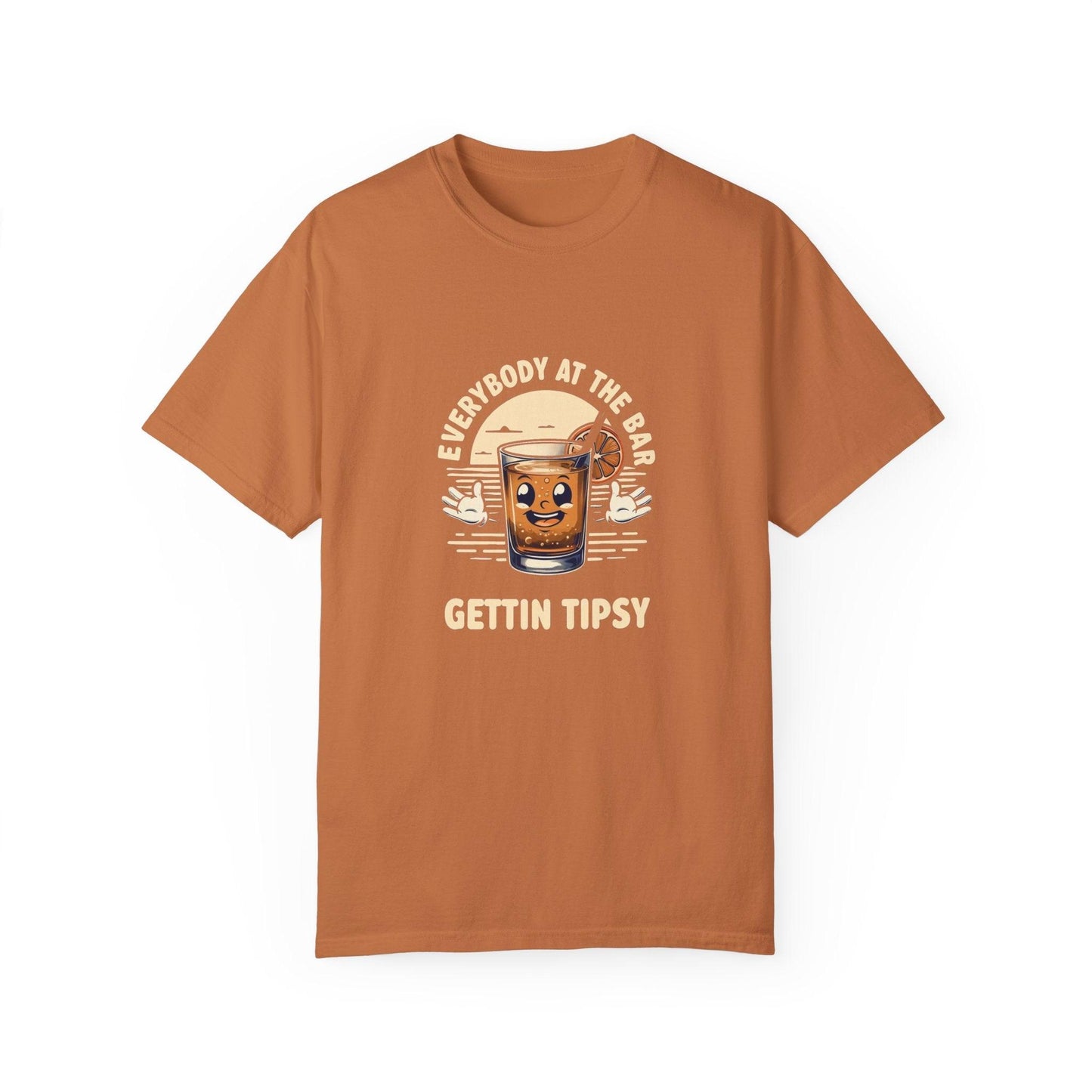 Everybody at the Bar Gettin Tipsy Unisex Garment-Dyed T-Shirt with whiskey glass graphic
