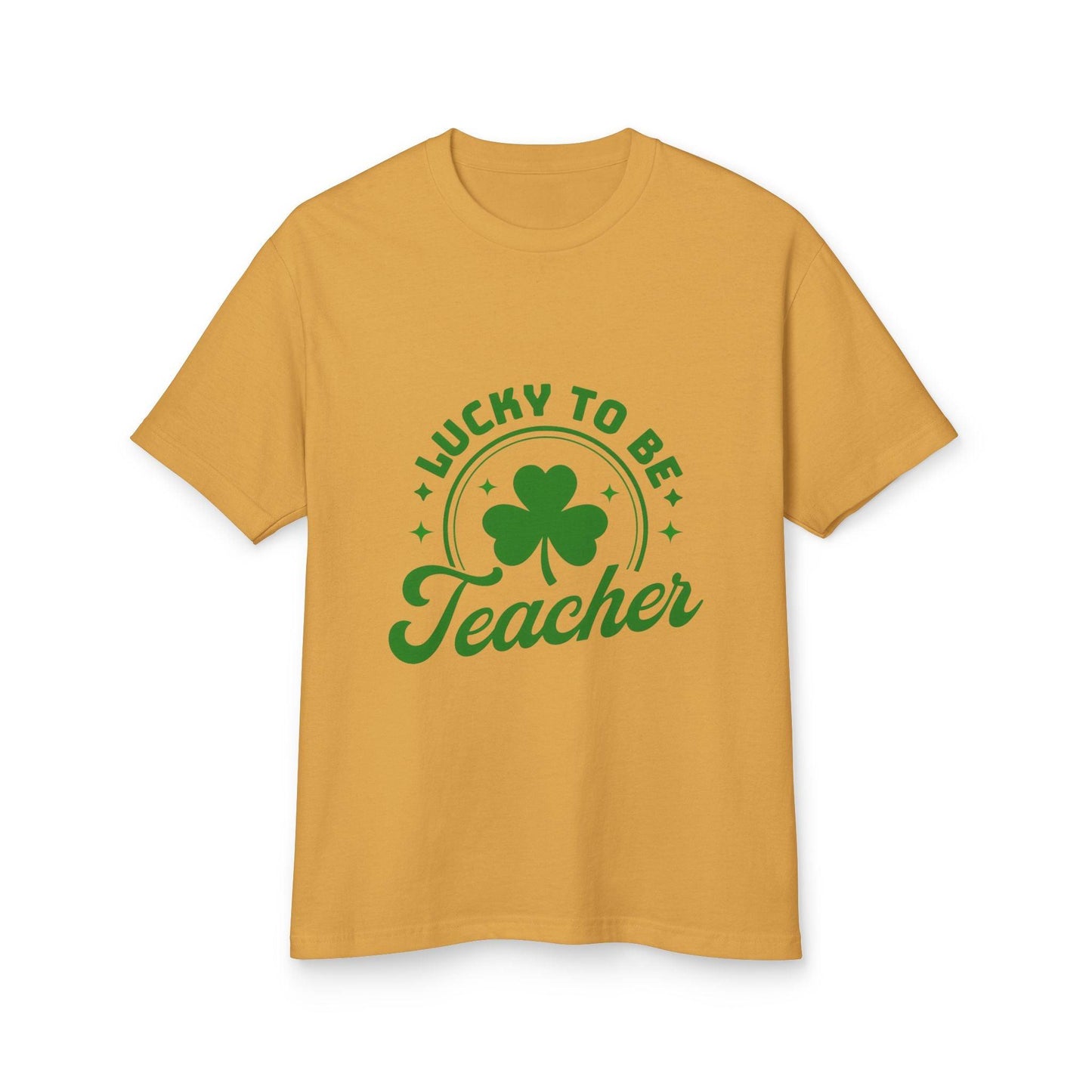 Lucky to Be a Teacher Unisex Tee with inspirational design and clover symbol