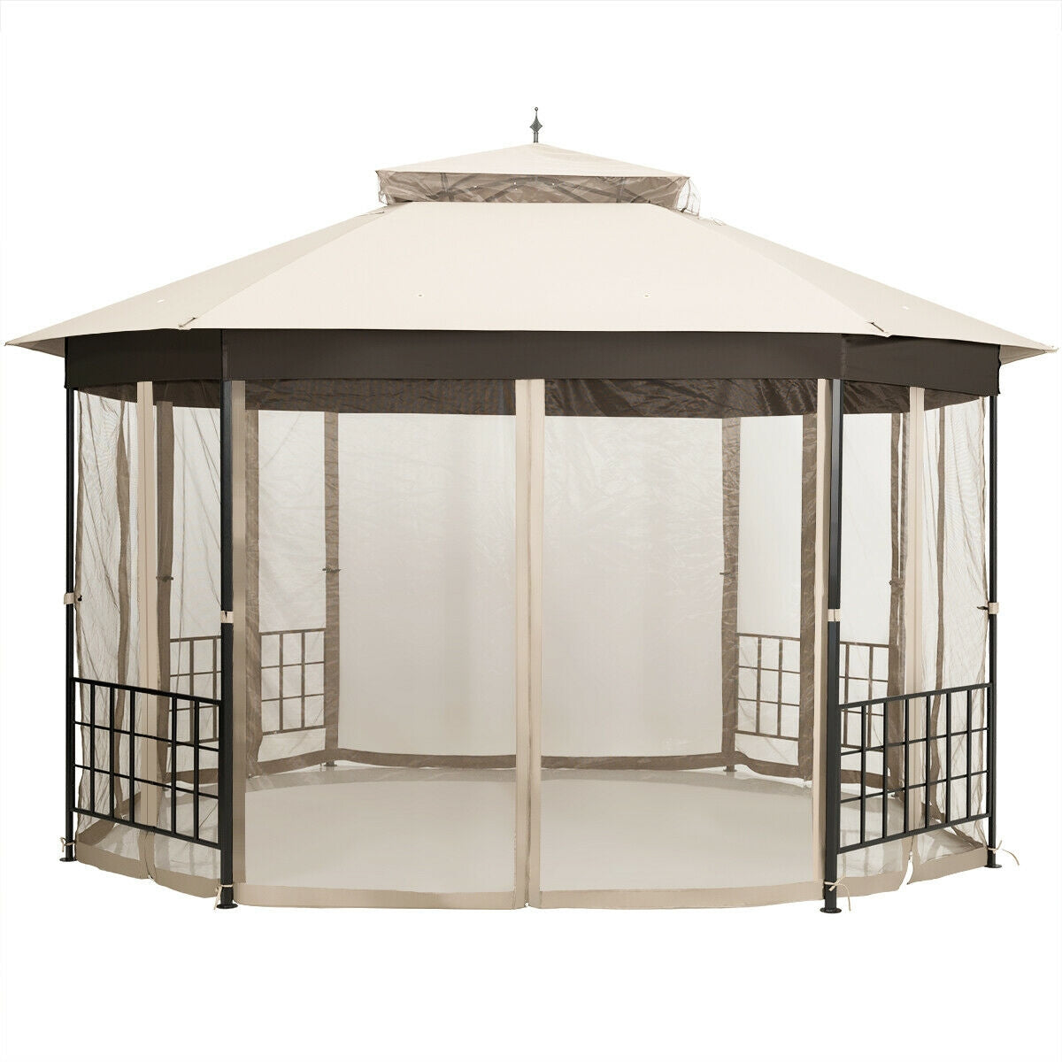 10’x 12’ Octagonal Patio Gazebo-Beige with strong steel frame and beige canopy, ideal for outdoor gatherings and sun protection.