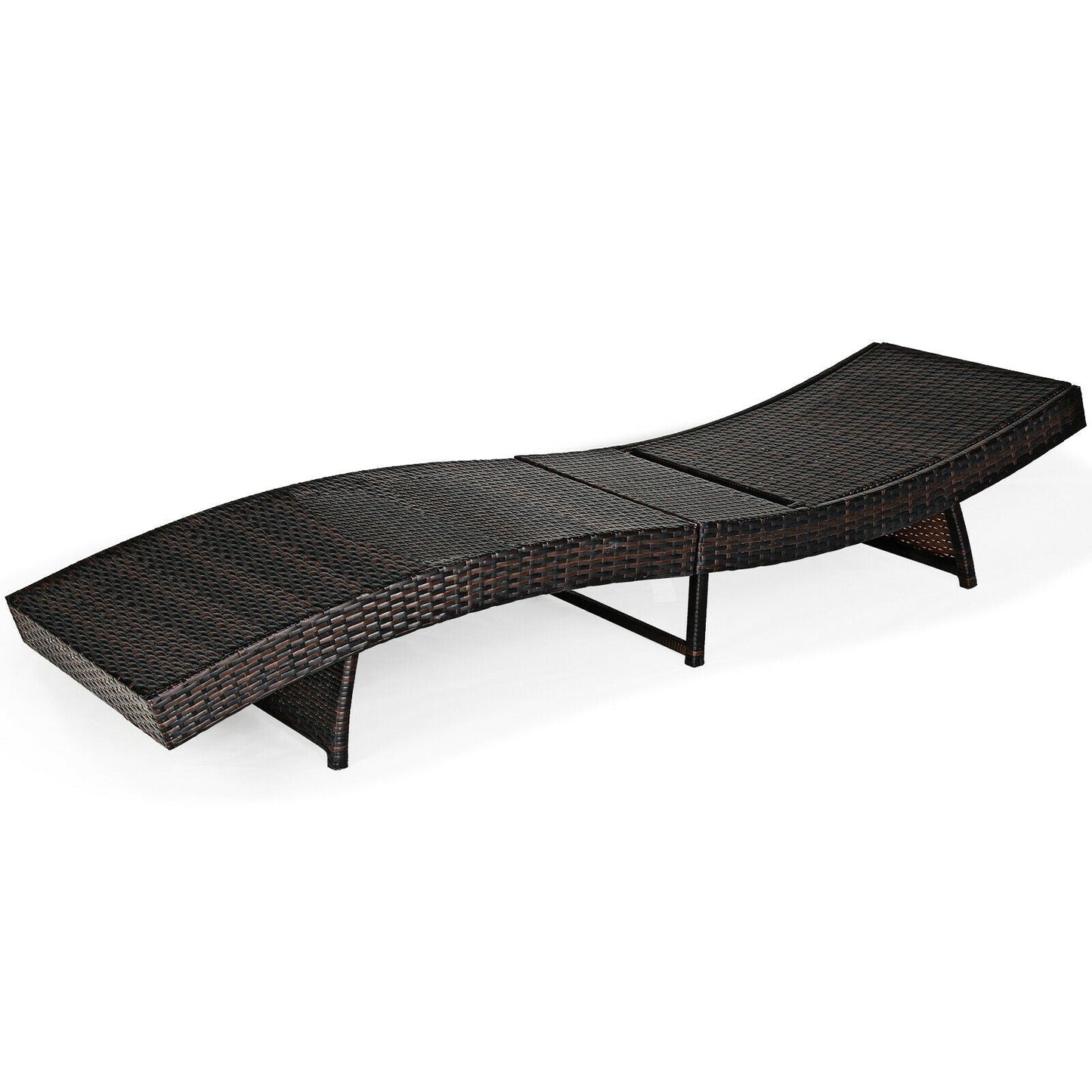 Patio Folding Adjustable Rattan Chaise Lounge Chair with Cushion-Turquoise, ergonomic design, black rattan, side view