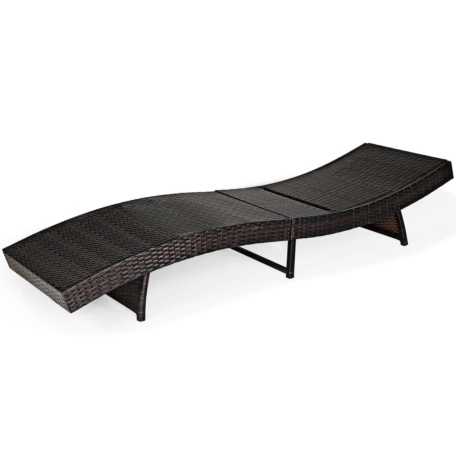 Patio Folding Adjustable Rattan Chaise Lounge Chair with Cushion-Turquoise, ergonomic design, black rattan, side view