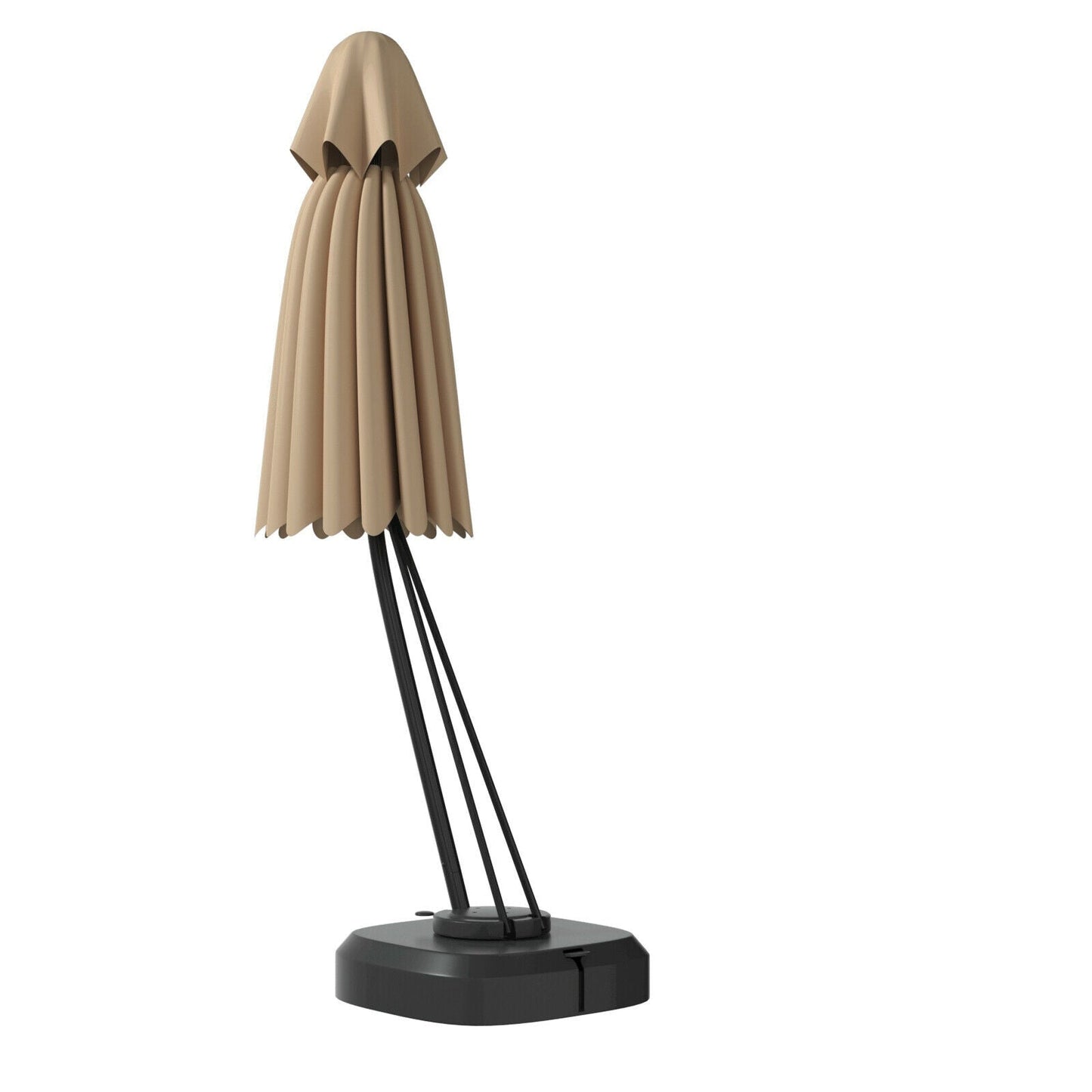 11 Feet Outdoor Cantilever Hanging Umbrella with Base and Wheels-Beige, closed, showing sturdy powder-coated aluminum frame and base
