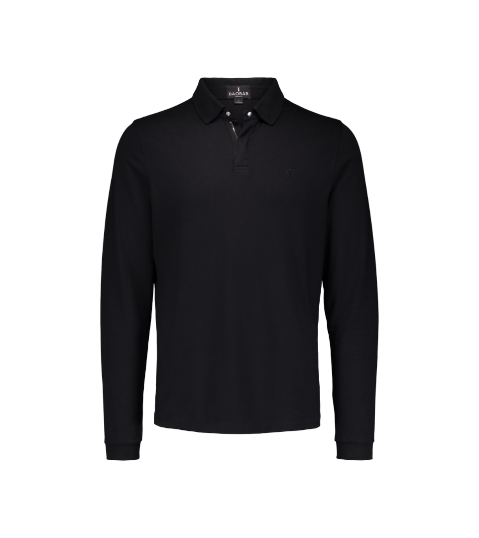 Baobab Long Sleeve Perfect Polo with StaySharp™ Collar and microfiber cloth, wrinkle-free, tailored fit, ideal for cooler days.