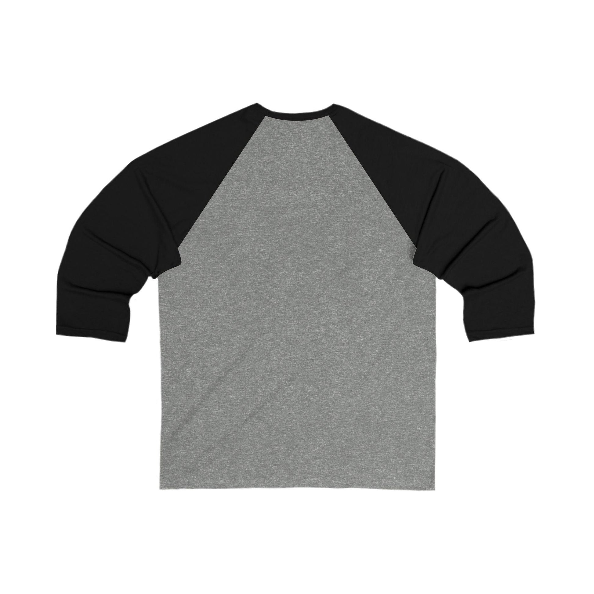 Back view of Whiskey Bent and Heaven Sent 3/4 Sleeve Baseball Tee in black and grey color combination
