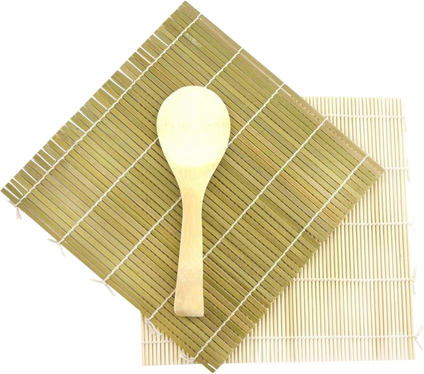 Bamboo Sushi Rolling Mat & Rice Paddle Set (3-Piece) featuring two mats and a rice paddle for homemade sushi