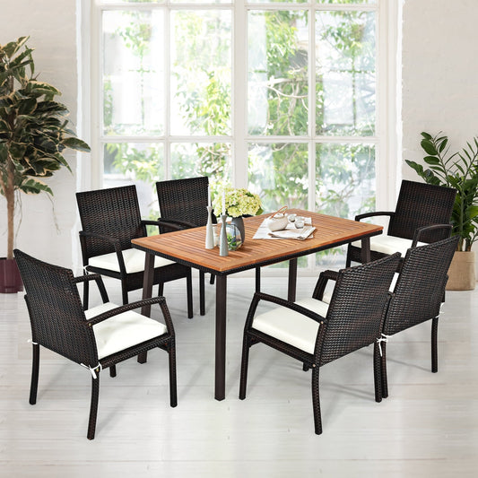 55 Inch Patio Acacia Dining Table with Umbrella Hole in outdoor setting