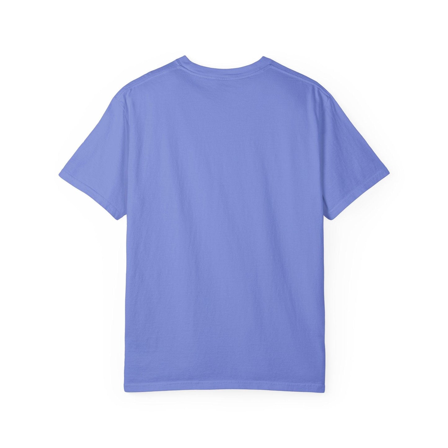 Back view of Everybody at the Bar Gettin Tipsy Unisex Garment-Dyed T-Shirt in blue