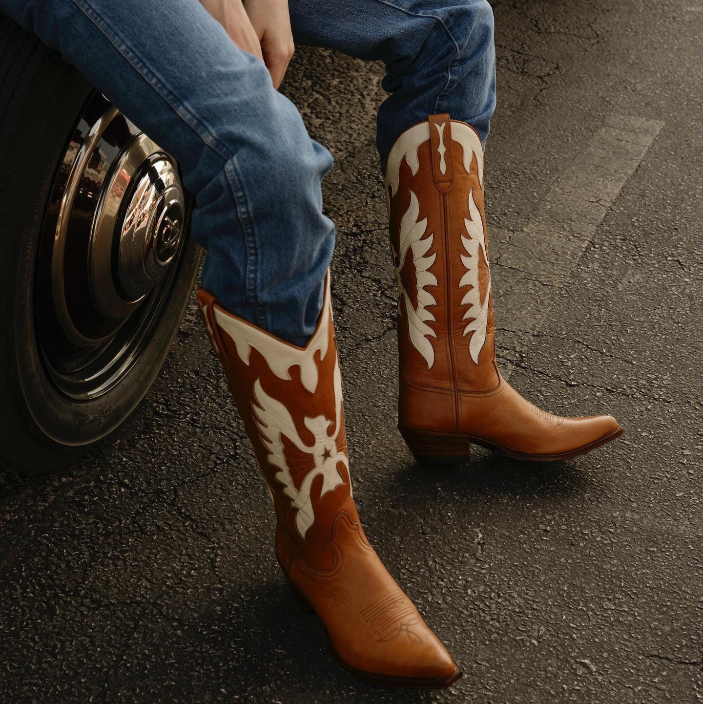 Rising Phoenix Cowgirl Boots - Stylish Cowboy Boots for Trendy Women featuring unique embellishment and classic design.
