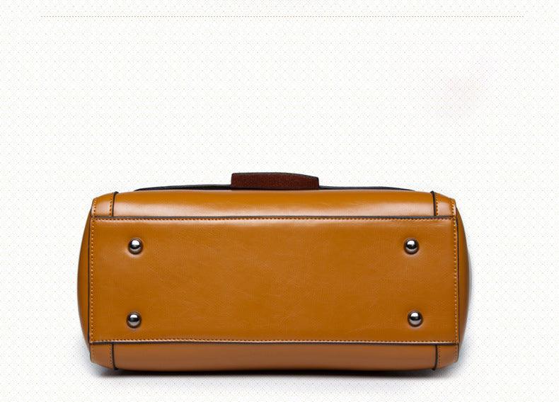 Base view of Luxury Genuine Leather Fashion Handbag for Cowgirls - Premium Black & Retro Brown