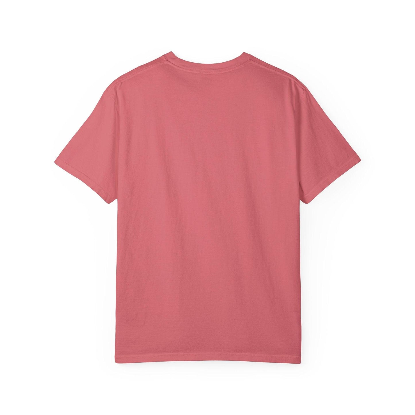 Back view of Everybody at the Bar Gettin Tipsy Unisex Garment-Dyed T-Shirt in pink