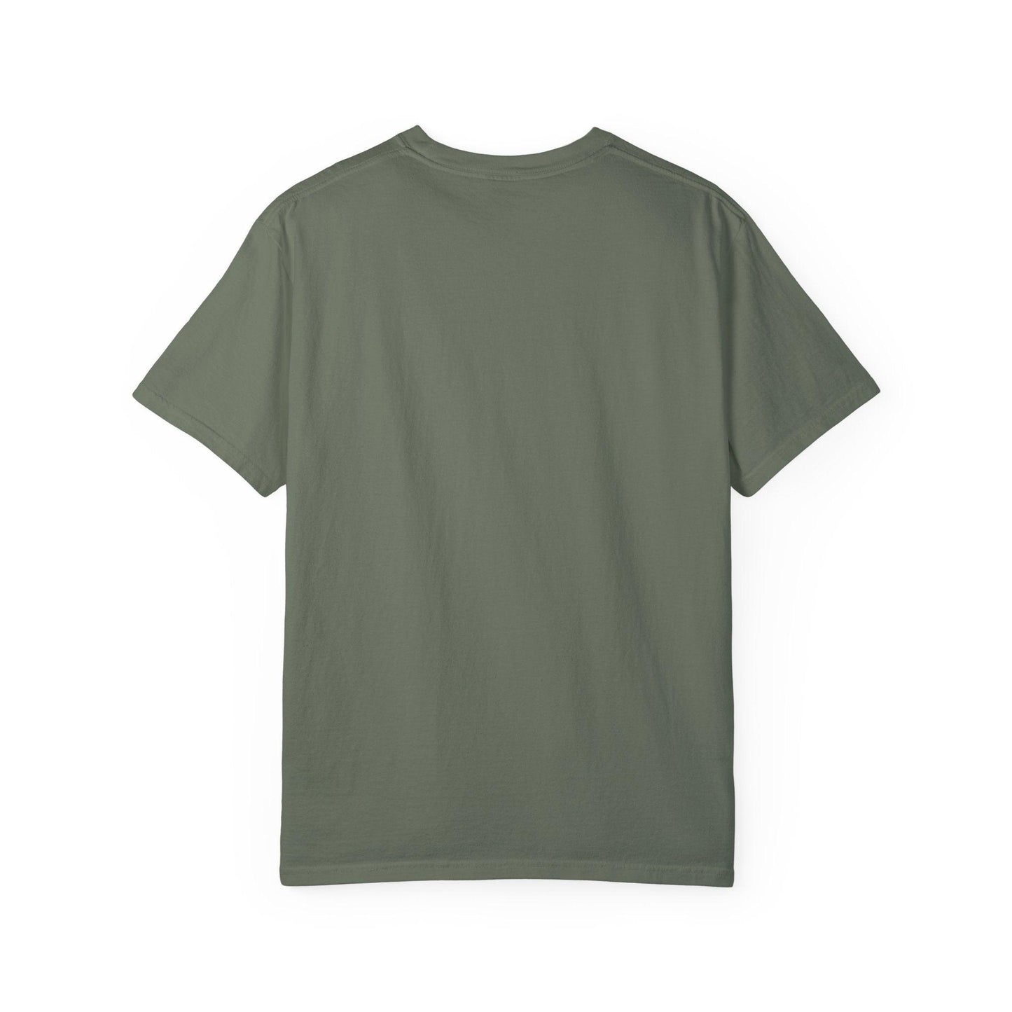 Back view of Everybody at the Bar Gettin Tipsy Unisex Garment-Dyed T-Shirt in solid color