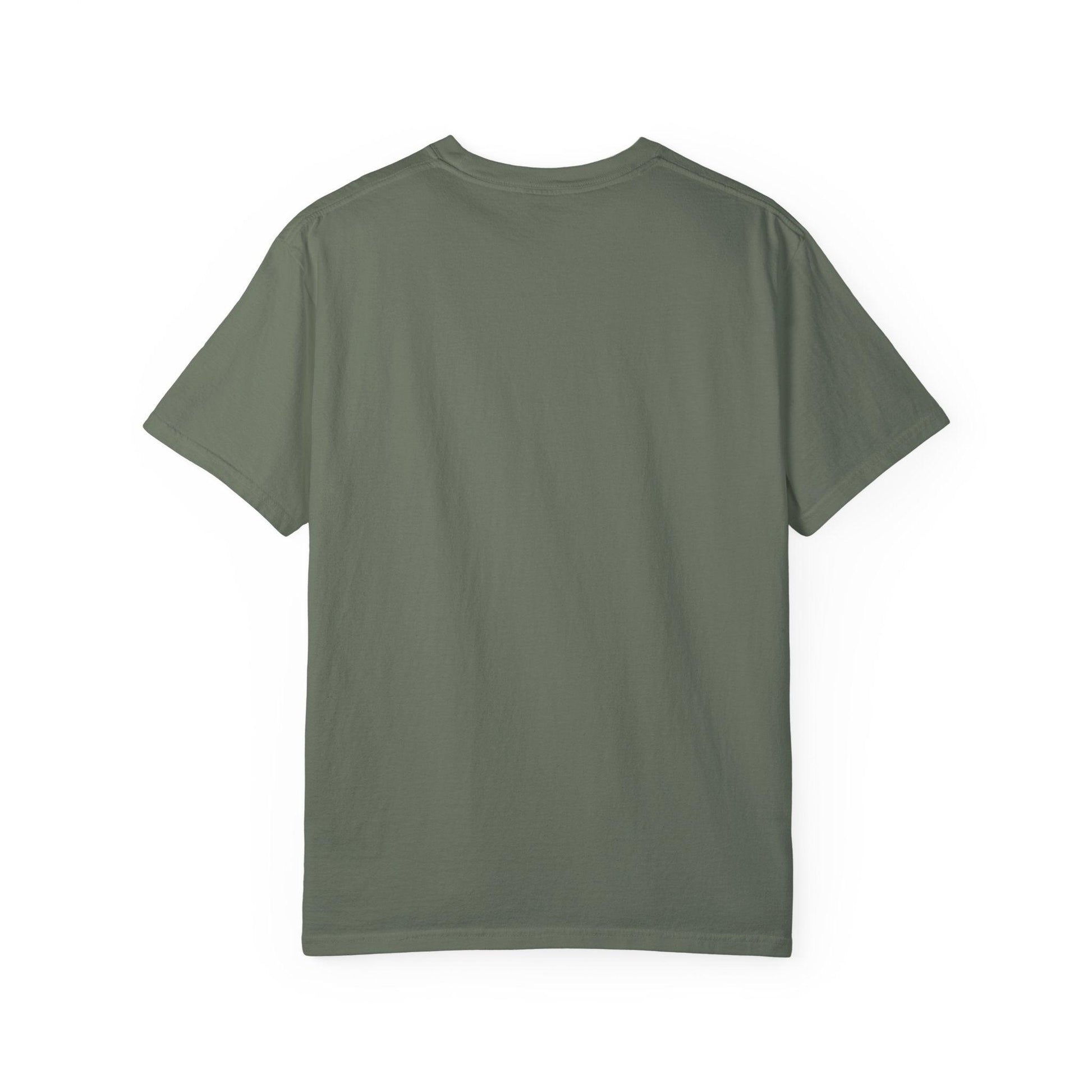 Back view of Everybody at the Bar Gettin Tipsy Unisex Garment-Dyed T-Shirt in solid color