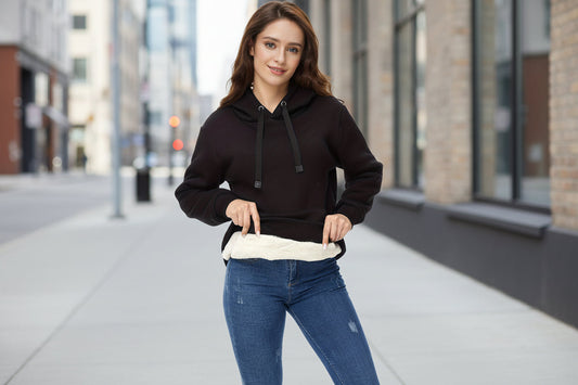 🖤 Women’s Winter Velvet Hoodie — Solid Color Warm Sweatshirt