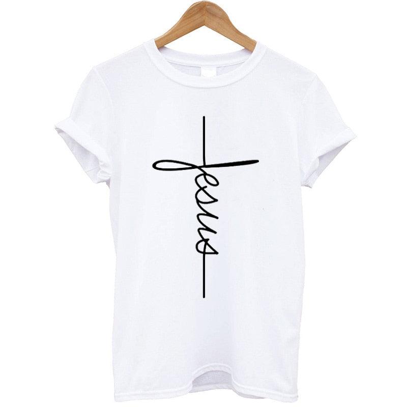 The Cross T-Shirt | Country Girl Faith Shirt for Spring & Summer with Jesus cross design on white cotton.