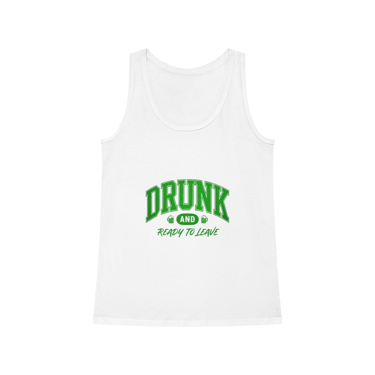 Drunk and Ready to Leave Tank Top St Patricks Day featuring playful text and beer mug design, perfect for festive celebrations.