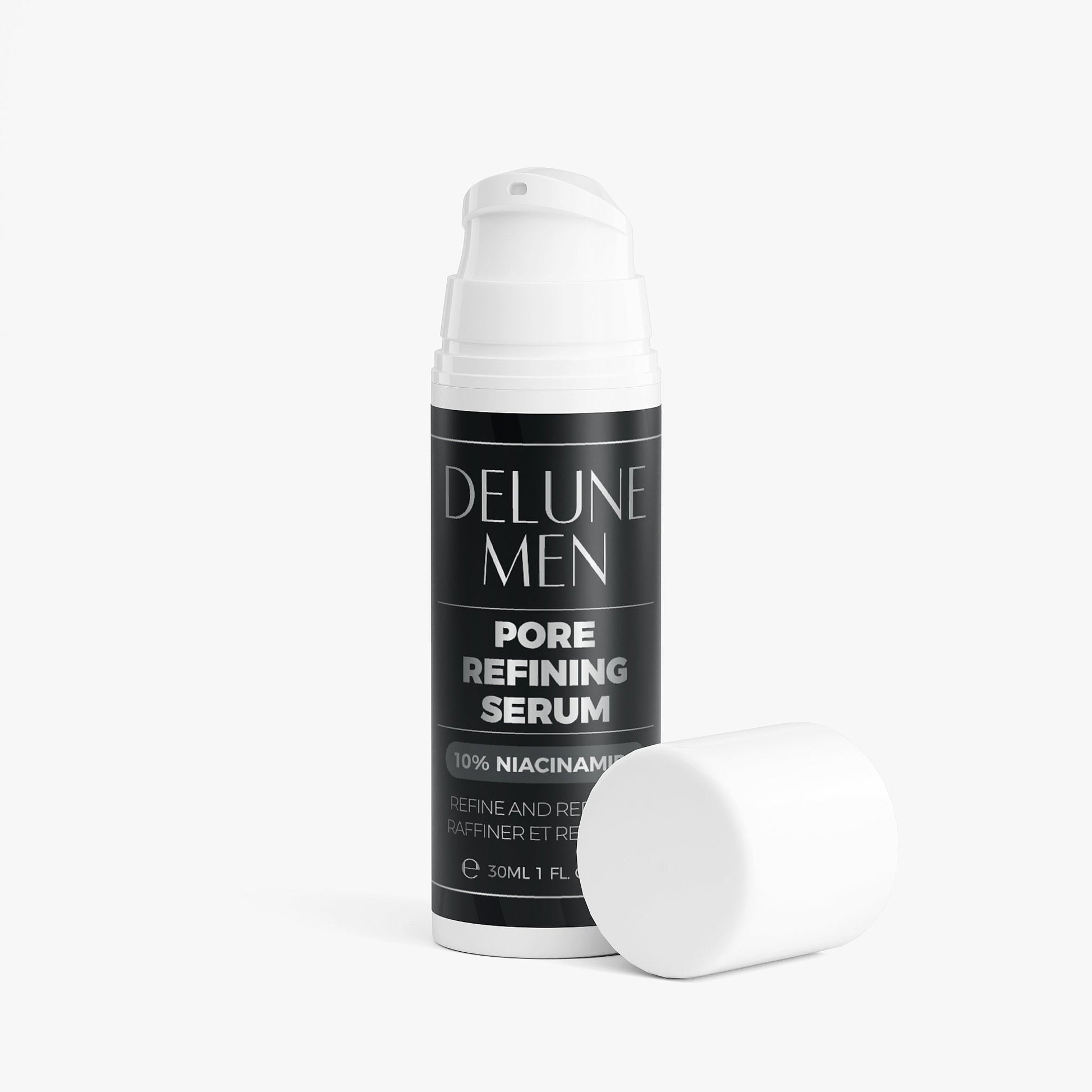 Pore Refining Serum (with 10% Niacinamide) by Delune Men in a 30ml bottle, great for reducing enlarged pores and regulating oil production.