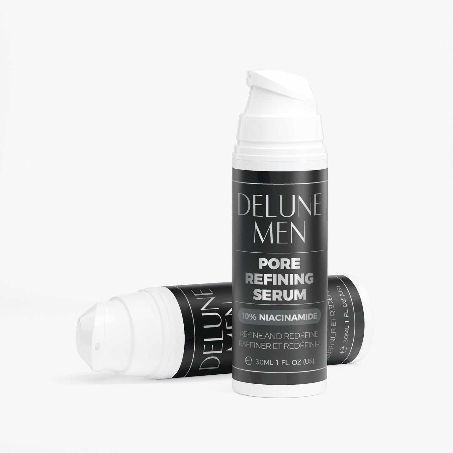 Pore Refining Serum with 10% Niacinamide in sleek bottles for clear, balanced skin care.
