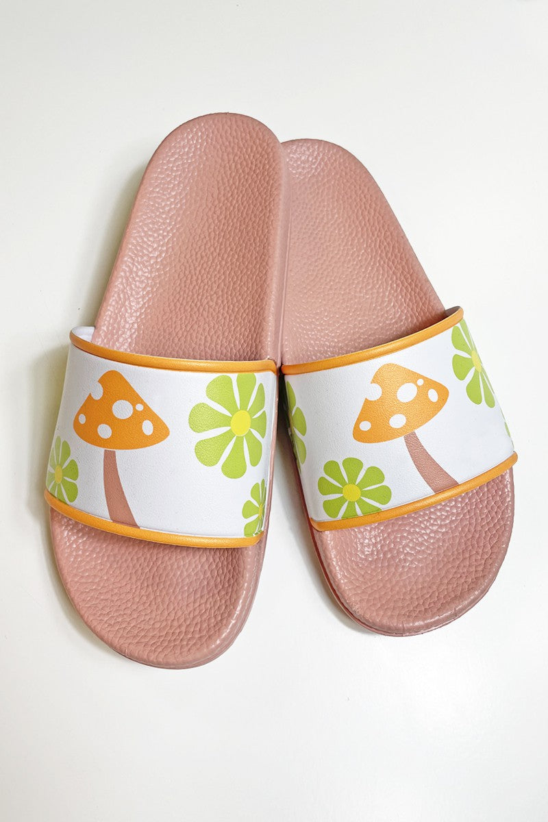 Miss Sparkling novelty printed slides with mushroom and clover pattern, available in CHINA US sizes 36/37 to 42/43.