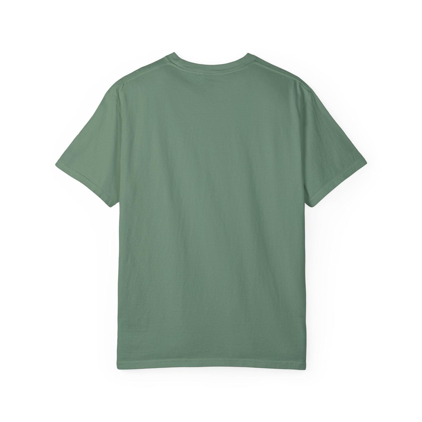 Back view of Everybody at the Bar Gettin Tipsy Unisex Garment-Dyed T-Shirt in green color.