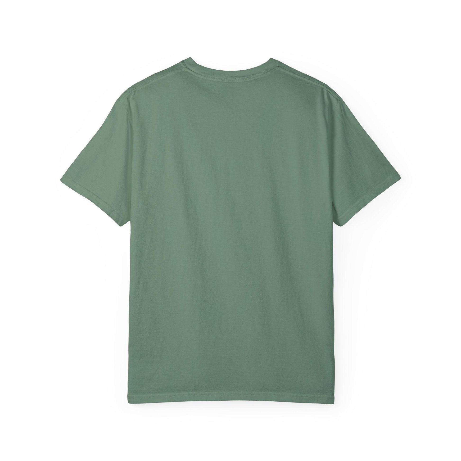 Back view of Everybody at the Bar Gettin Tipsy Unisex Garment-Dyed T-Shirt in green color.