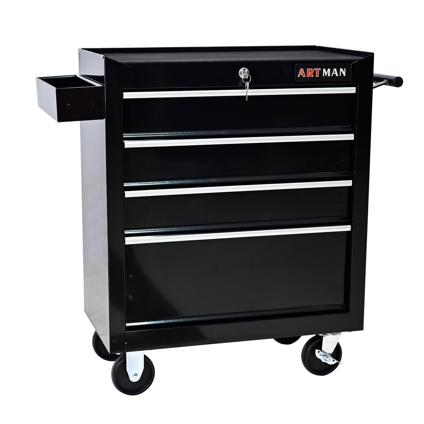Rolling Tool Chest, 4-Drawer Tool Box with Wheels, Heavy Duty Industrial Service Cart Storage Organizer with Locking System, Rolling Tool Box Organizer Tool Case for Garage, Repair Shop - Black