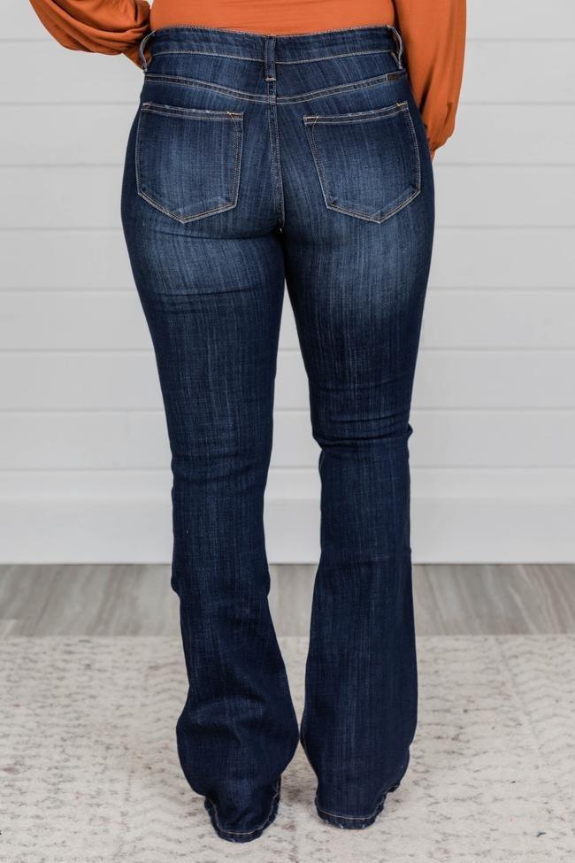Classic Cowgirl High Waisted Flared Denim Jeans for Women showcased from the back, highlighting the flattering fit and timeless style.