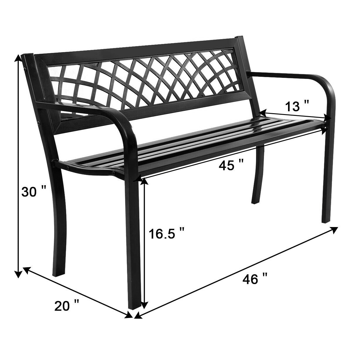 Bench Deck with Steel Frame for outdoor featuring PVC backrest mesh, dimensions 46 x 20 x 30 inches, sturdy and comfortable seating.