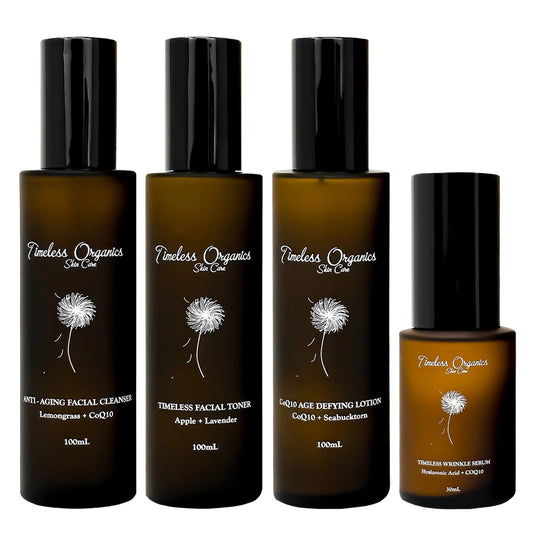 Anti-Aging Kit with facial cleanser, toner, lotion, and serum for youthful skin