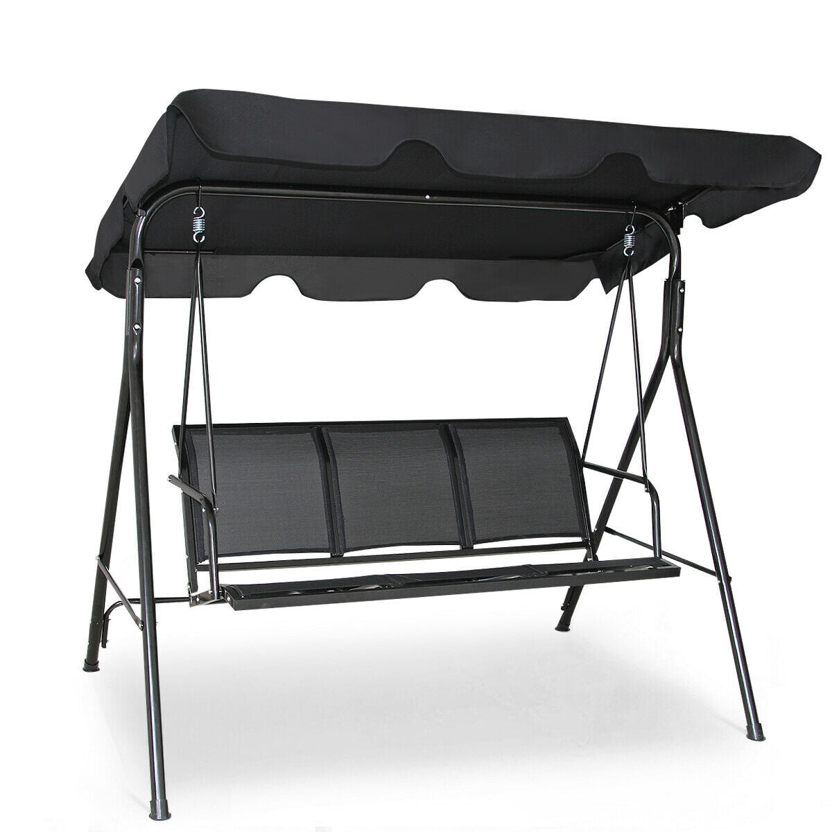 3 Person Patio Swing with Polyester Angle Adjustable Canopy featuring weather-resistant steel frame and comfortable seating