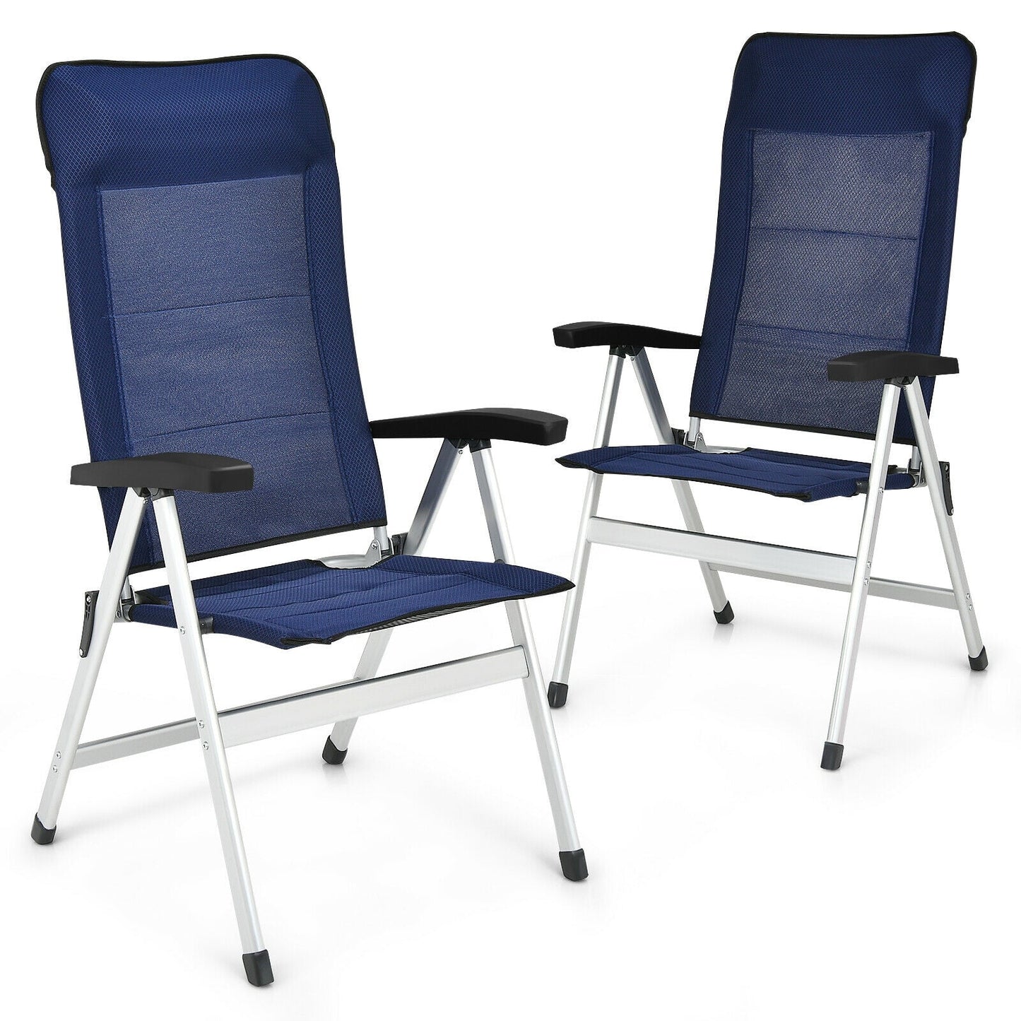 2Pcs Patio Dining Chair with Adjust Portable Headrest-Blue, adjustable aluminum frame, outdoor relaxation, set of two