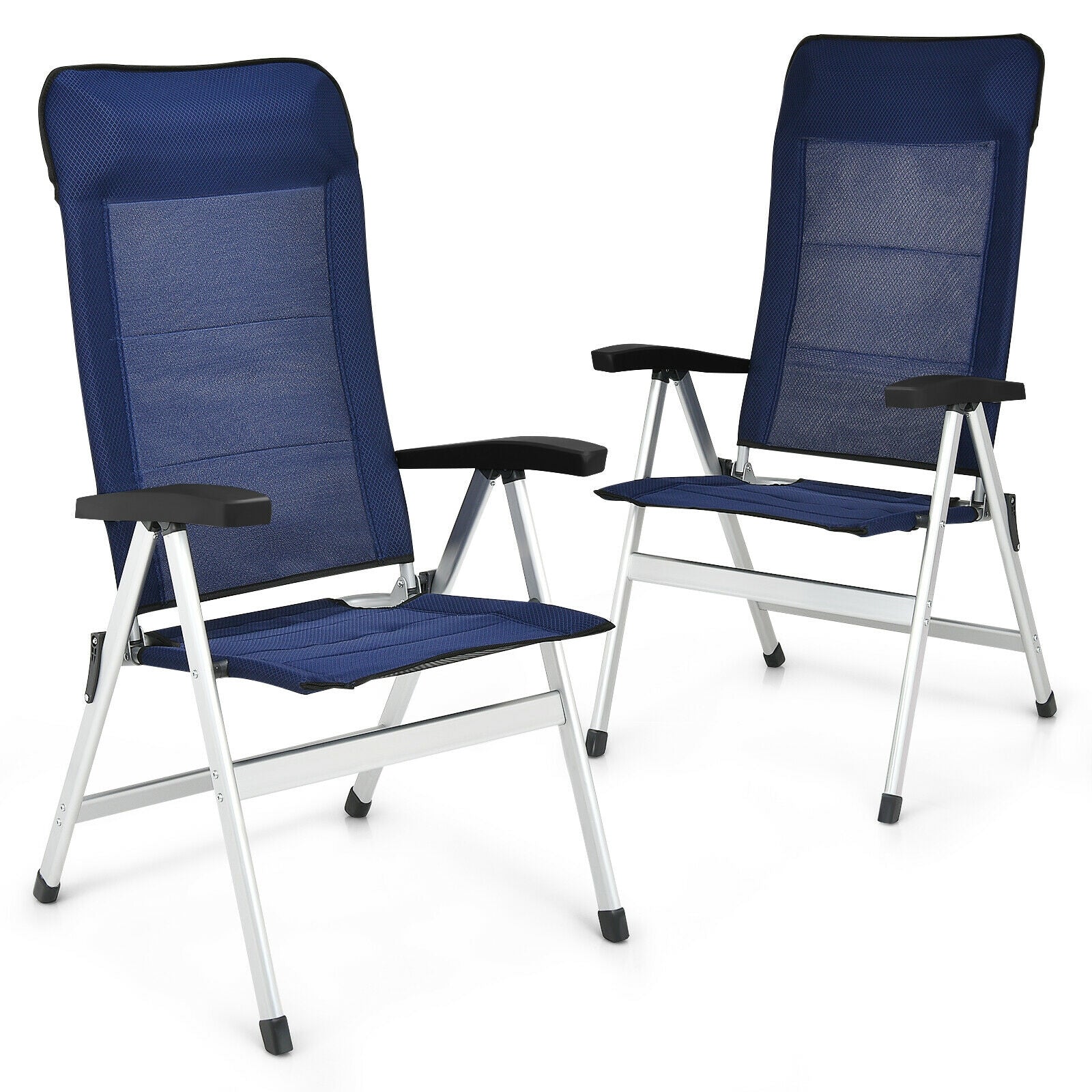 2Pcs Patio Dining Chair with Adjust Portable Headrest-Blue, adjustable aluminum frame, outdoor relaxation, set of two