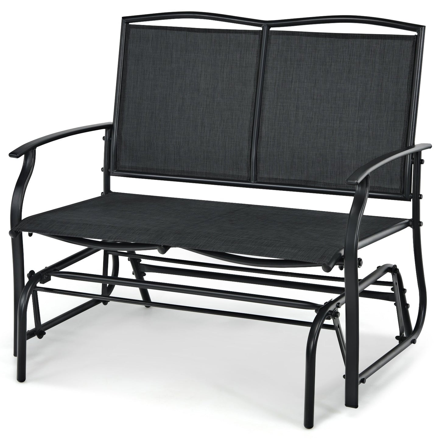 Iron Patio Rocking Chair for Outdoor Backyard and Lawn-Black, durable and stylish seating for two, ideal for comfort and relaxation.