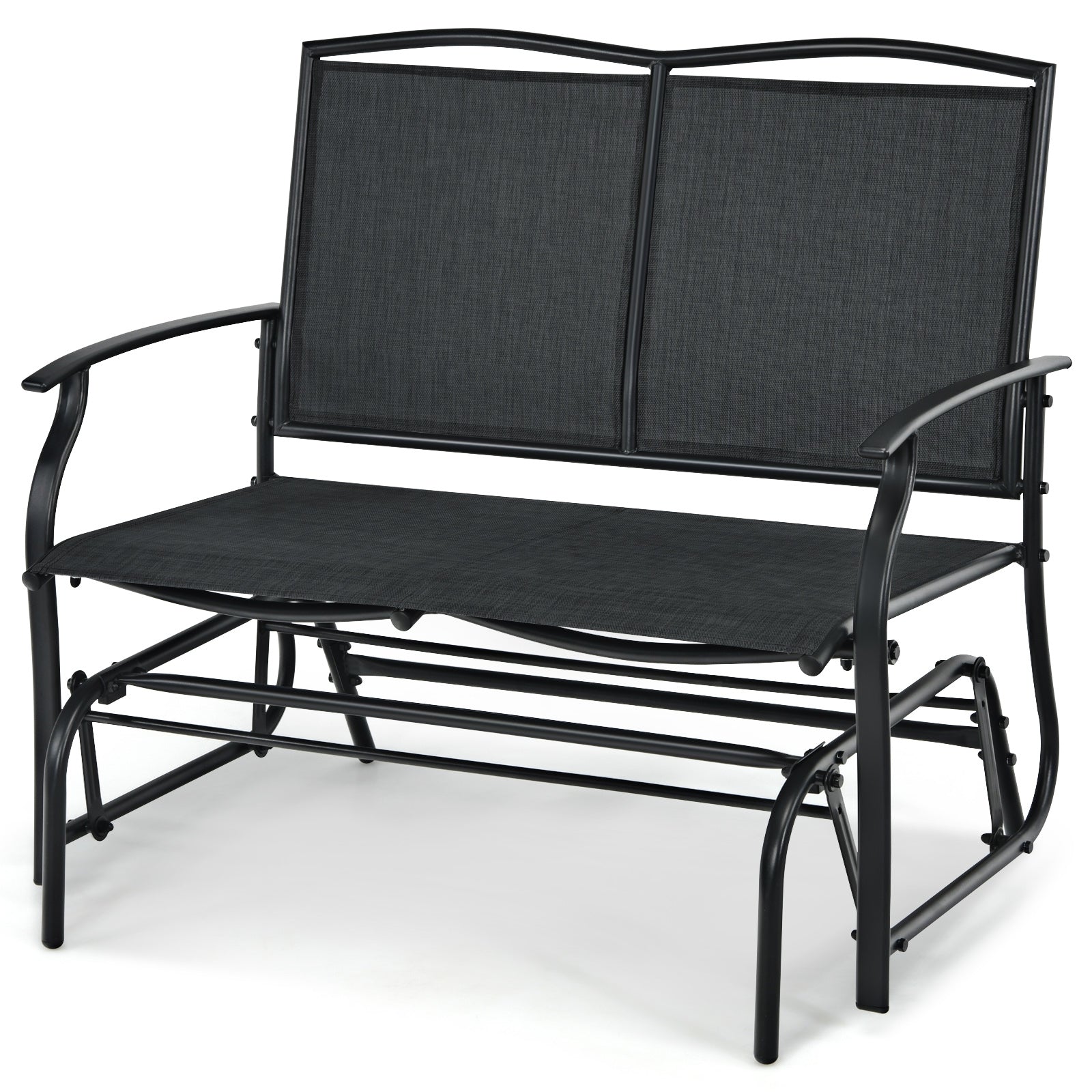Iron Patio Rocking Chair for Outdoor Backyard and Lawn-Black, durable and stylish seating for two, ideal for comfort and relaxation.