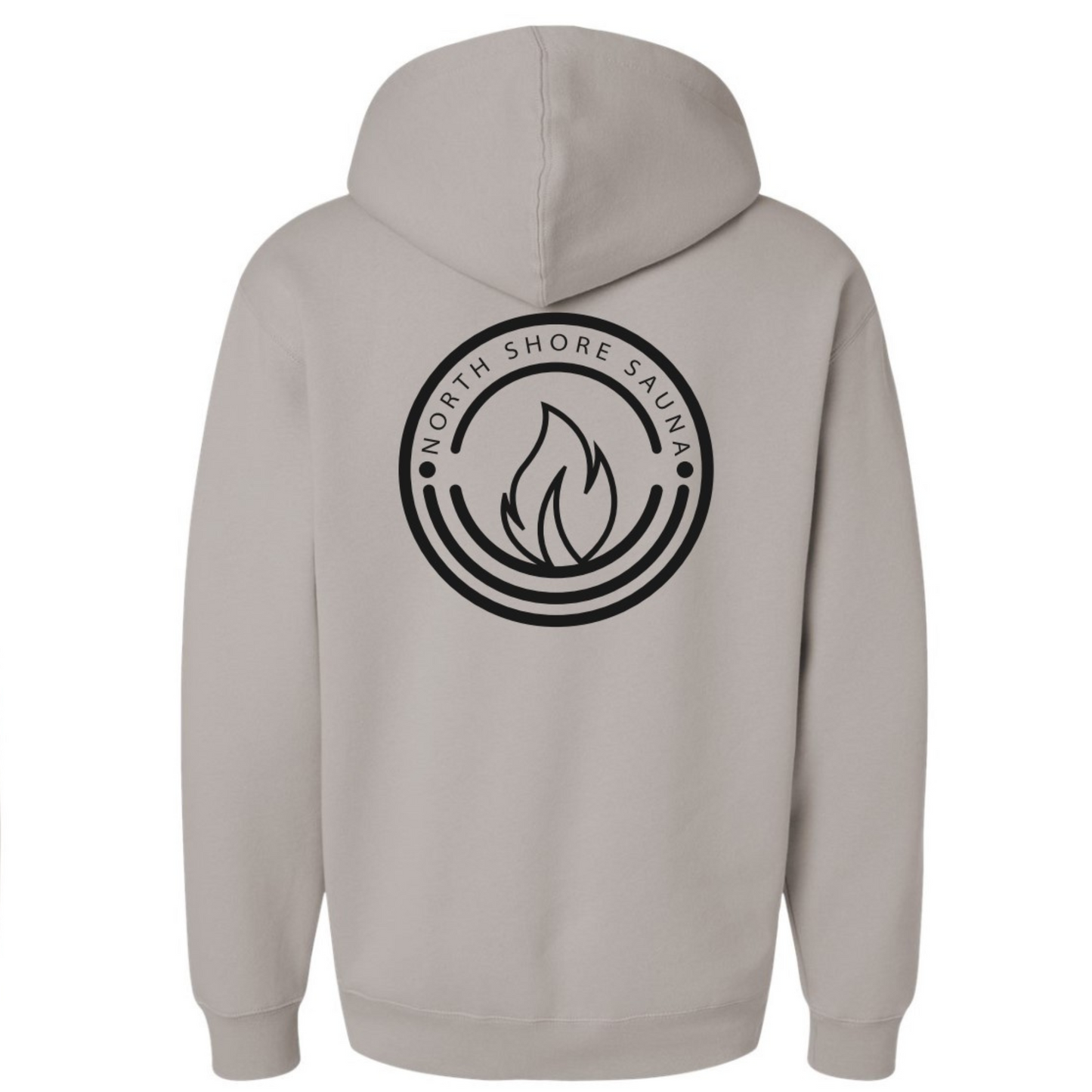 Cement Sauna Capital Hoodie showcasing back design with North Shore Sauna logo.