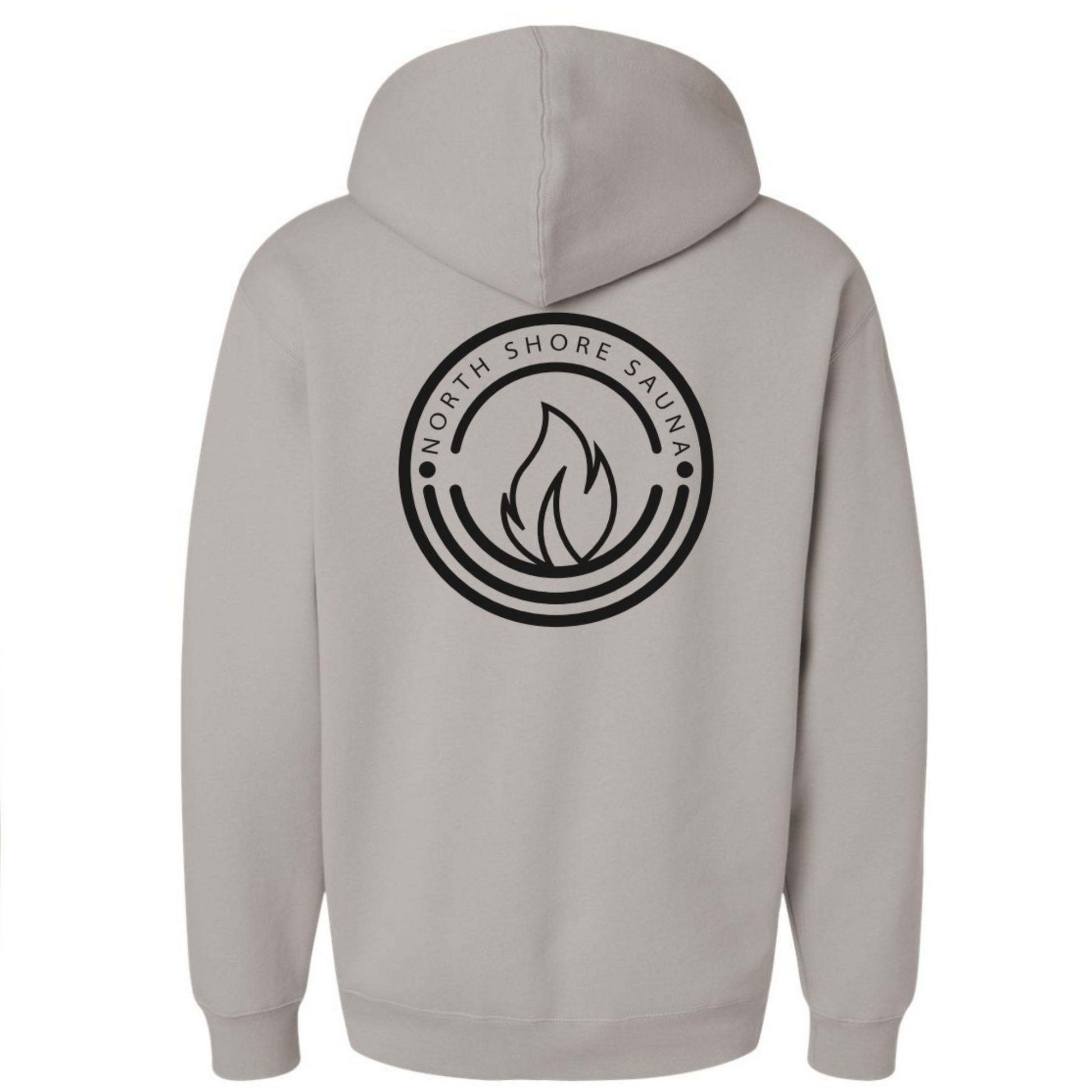 Cement Sauna Capital Hoodie showcasing back design with North Shore Sauna logo.