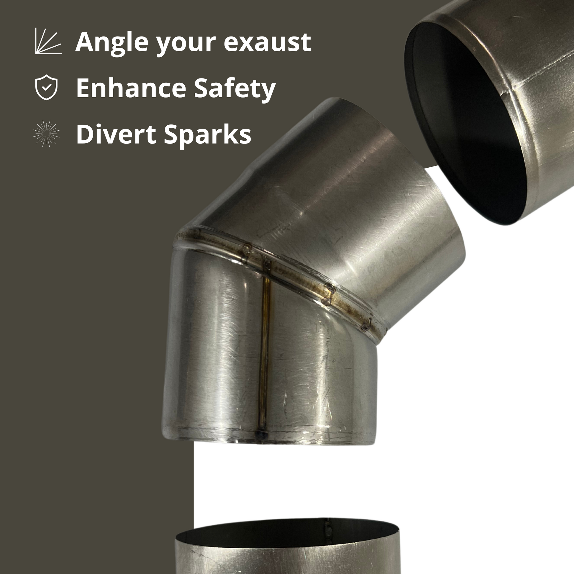 Angled Stove Chimney Pipe - 45 Degree Angle - 3.5” stainless steel vent showing angled design for saunas